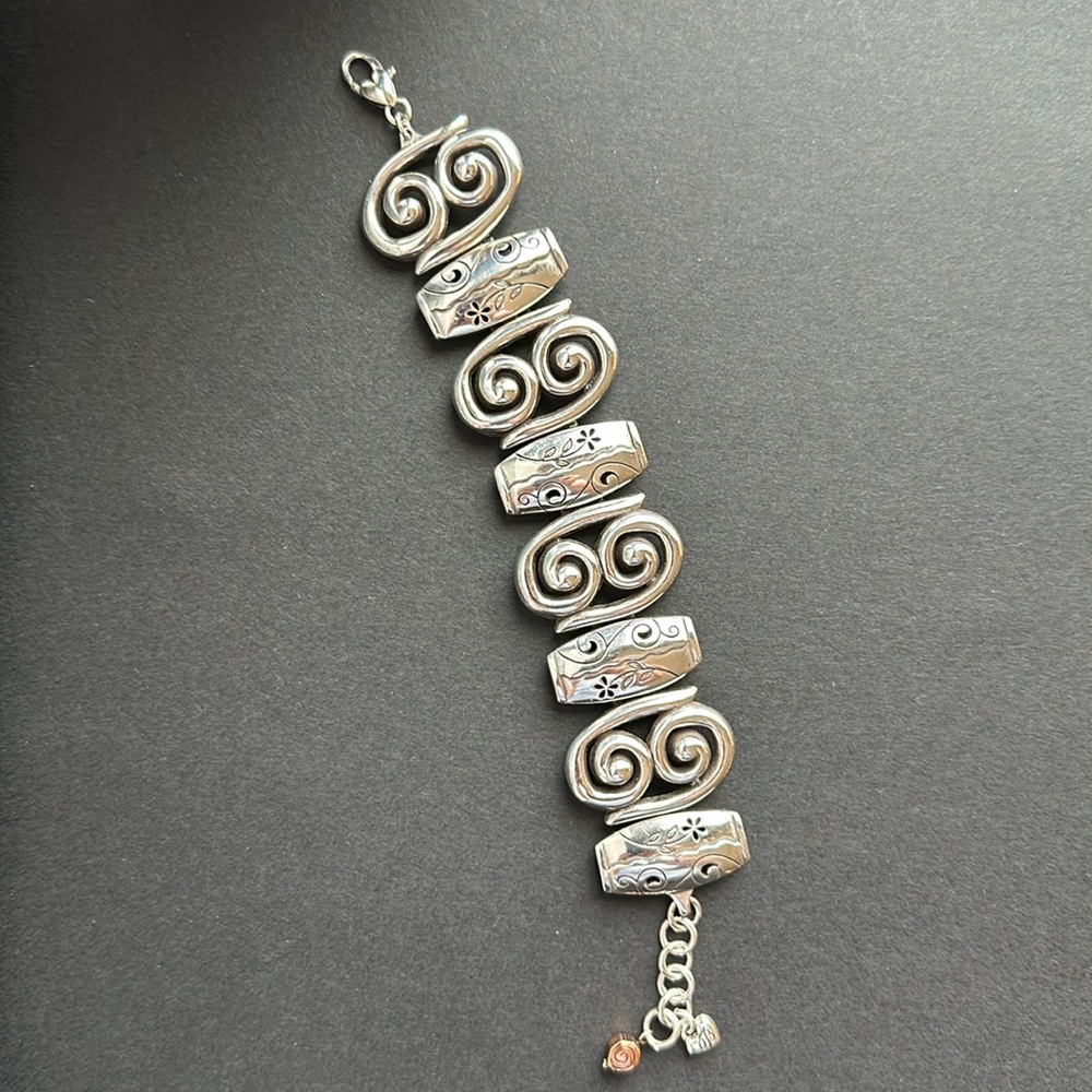Brighton Bracelet Pablo's Passion Scroll Floral Wide Link Silver Plated 7.5"